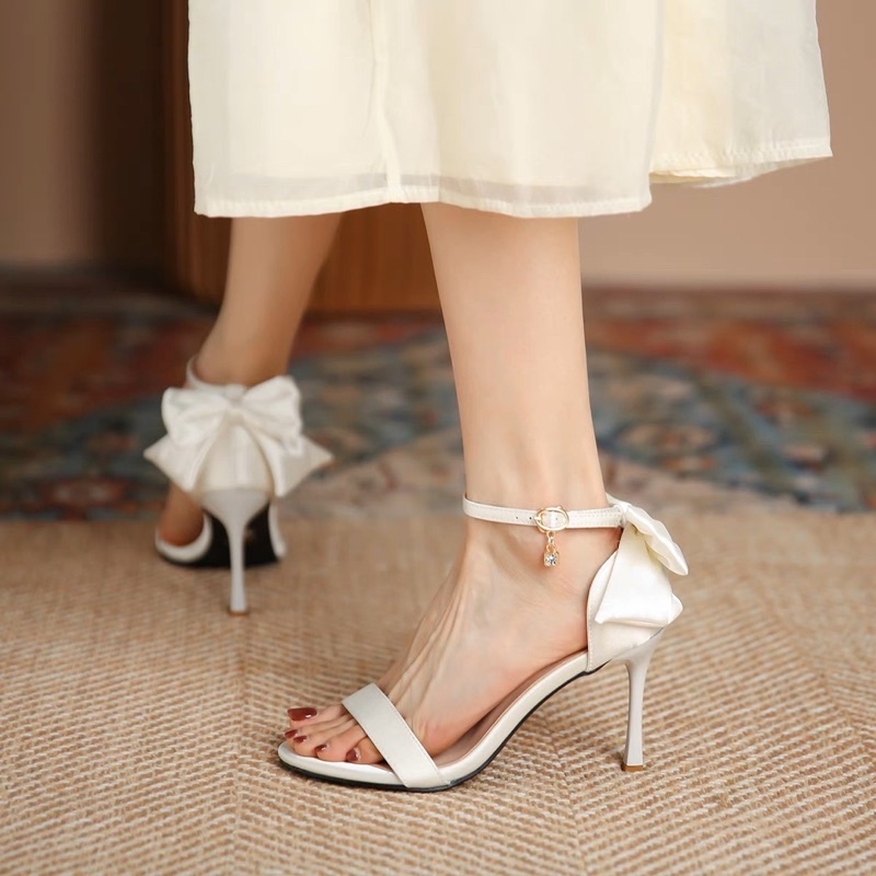 Giày Sandal nữ đính nơ lụa cao cấp chuẩn hàng đẹp 9 phân mã N55