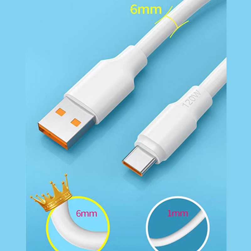 Dây Cáp Sạc Nhanh 6A 120W Type-C Dày 6MM Cho Xiaomi Huawei