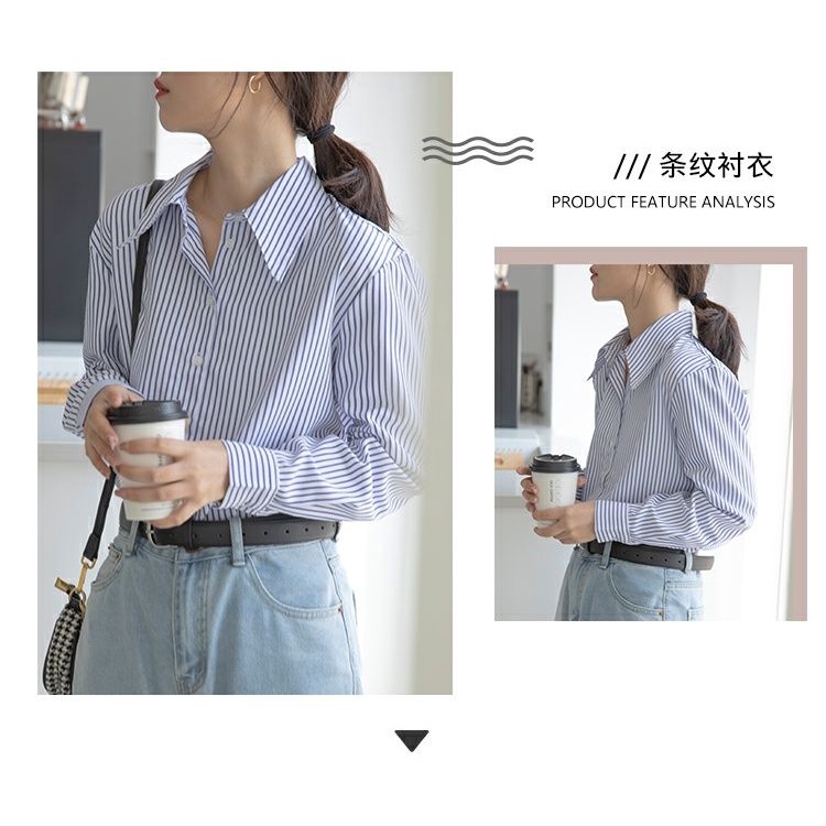 Áo Sơ Mi Dài Tay Họa Tiết Sọc Dọc Phong Cách Hong Kong Thời Trang Cho Nữ