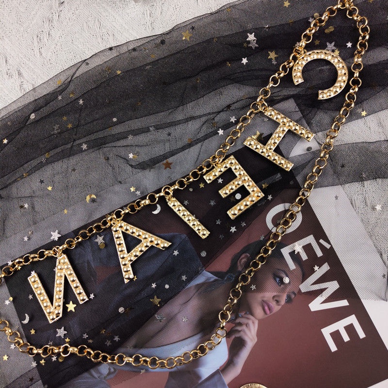 Dây Xích Kim Loại Đeo Thắt Lưng In Chữ Đính Đá Thời Trang Cho Nữ