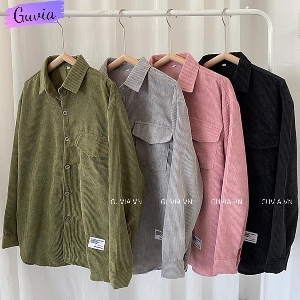 Áo Khoác Sơ Mi Nhung Tăm GẮN LOGO Nam Nữ Kiểu Basic Dài Tay, Áo Oversize Nhiều Màu GUVIA | BigBuy360 - bigbuy360.vn