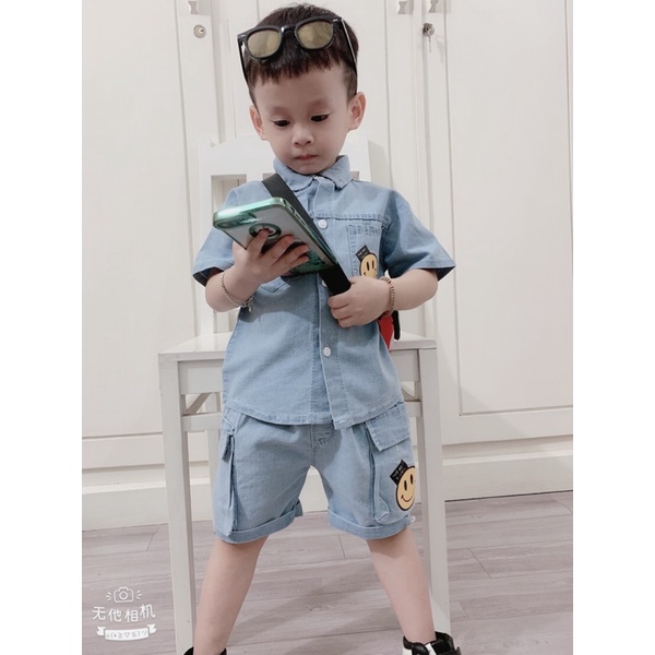 Bộ bò cộc tay mặt cười cho béin hình Drew thời trang phong cách