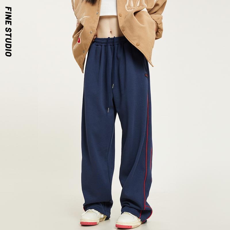 Fine STUDIO Quần Thể Thao Ống Rộng Dáng Suông Phong Cách Hip Hop Đường Phố Mỹ Retro Giản Dị Dành Cho Nam Và Nữ Sw