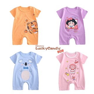Áo liền quần cotton LUCKYCANDY tay ngắn mỏng in họa tiết hoạt hình phong cách mùa hè cho bé 0-18 tháng tuổi