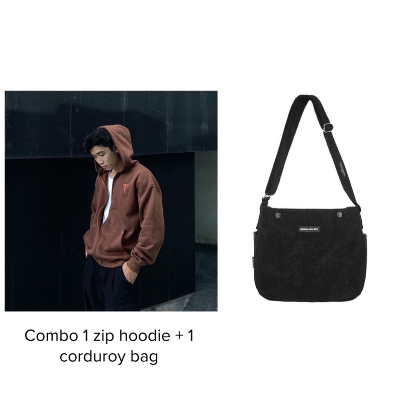 COMBO 1 Áo Hoodie Zip SS4 + 1 Túi Đeo Chéo Nhung Tăm