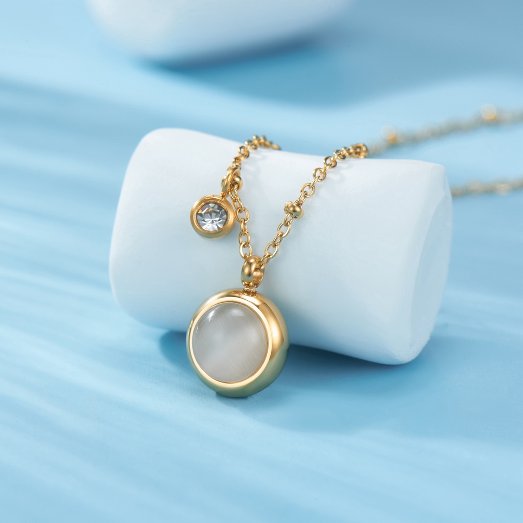 Dây Chuyền Thép Titan Đính Đá Opal Sang Trọng Không Phai Màu