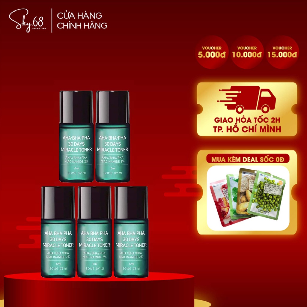 Combo 5 chai Nước hoa hồng giảm mụn Some By Mi AHA BHA PHA 30 Days Miracle Mini 6ml x 5