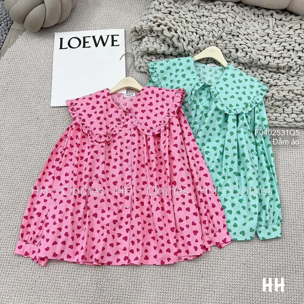 Áo kiểu babydoll họa tiết cổ bèo tay dài hàng QC