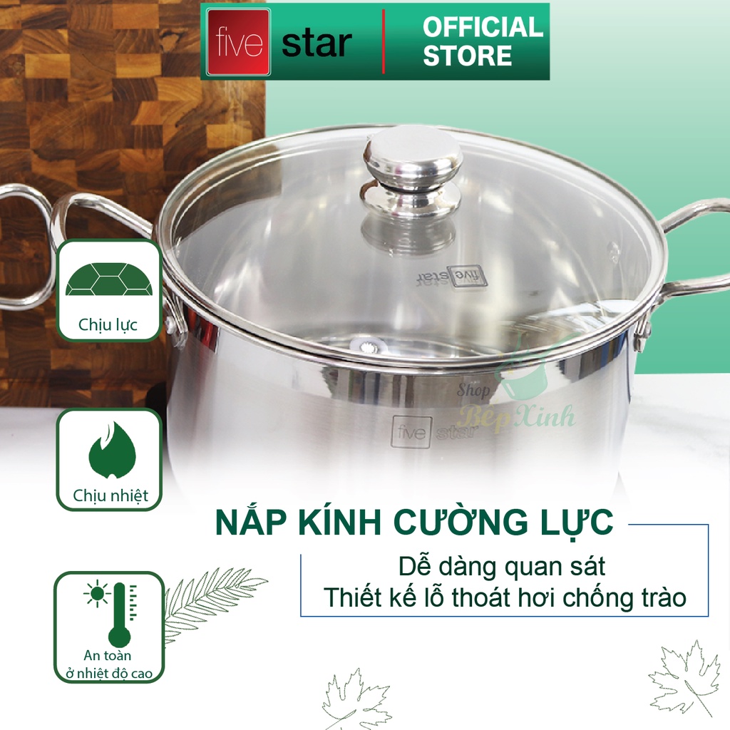 Nồi luộc gà inox 430 cao cấp Fivestar 3 đáy dùng được bếp từ , gas , hồng ngoại , tặng 1 muỗng canh ( 26/28/30/32/36cm )