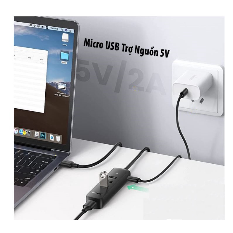 Bộ Chia USB 3.0 4 Cổng Ugreen 80657  (Dây dài 1m, Black)