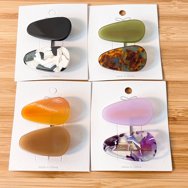 Set 2 Kẹp Tóc Mỏ Vịt Màu Tương Phản Dễ Thương Thời Trang