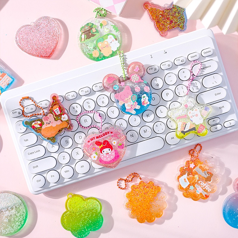 Peach Free chain Quicksand cartoon design cute pendant DIY pendant acrylic keychain