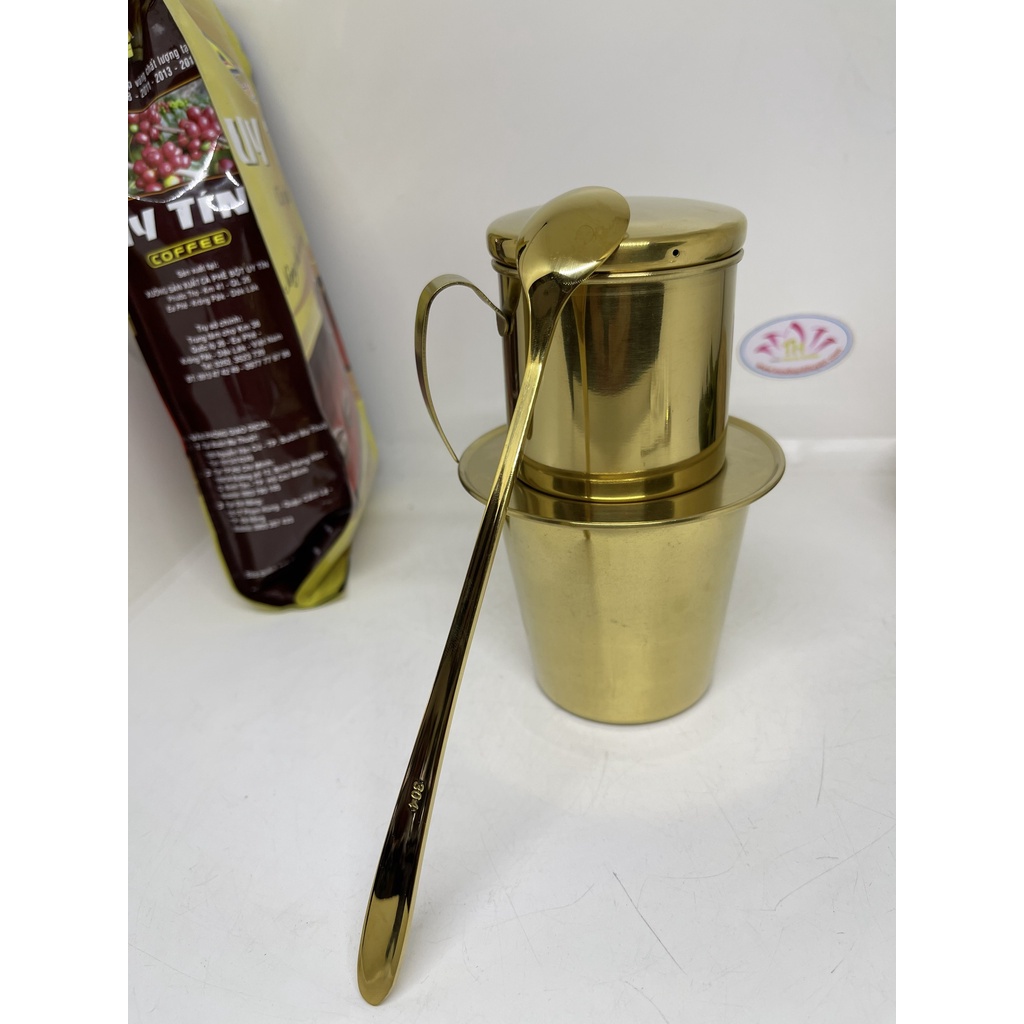 Bộ ly phin cà phê kèm mỗng inox 304 toàn bộ vàng titan bóng cao cấp, sang trọng tươi đẹp Hcm