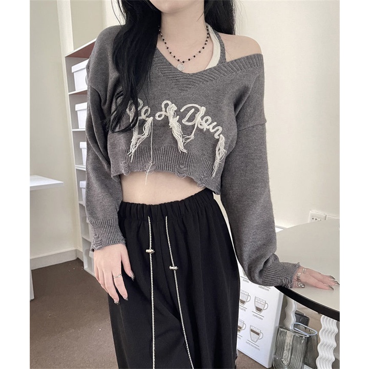 Bộ Áo Sweater Tay Dài Thêu Chữ Phong Cách Mới Cho Nữ