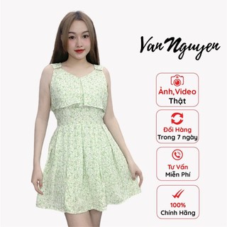 Đầm Kèm Quần VÂN NGUYỄN - Set Đầm Lụa Hoa Nhí Lưng Bo Chun Co Giãn Vải Mát Thiết Kế Đẹp - D94