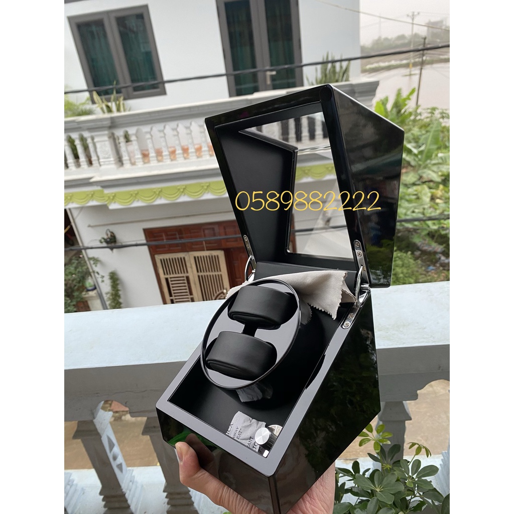 Hộp xoay đồng hồ cơ Hộp đựng đồng hồ 1 đến 2 chiếc Tự động lên cót với chế độ xoay lắc tự động màu đen