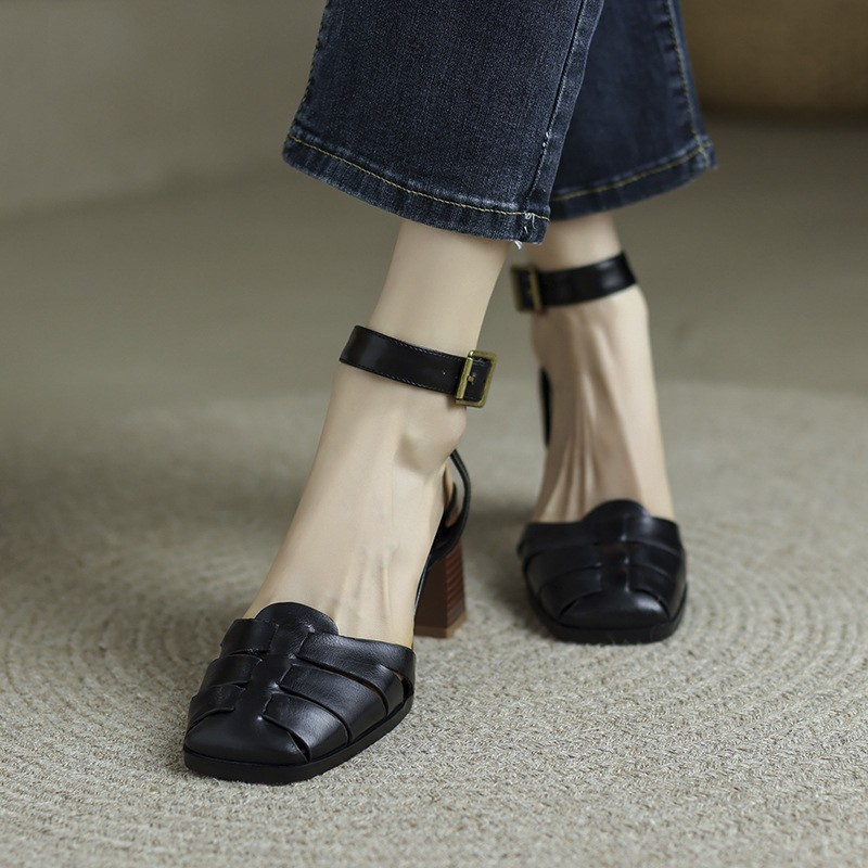 Duoya Tóc Thẳng ~ [Hàng Có Sẵn] Giày Sandal Cao Gót Hở Ngón Quai Mảnh Đế Bằng Phong Cách Roman Cho Nữ Miễn Phí Vận Chuyển