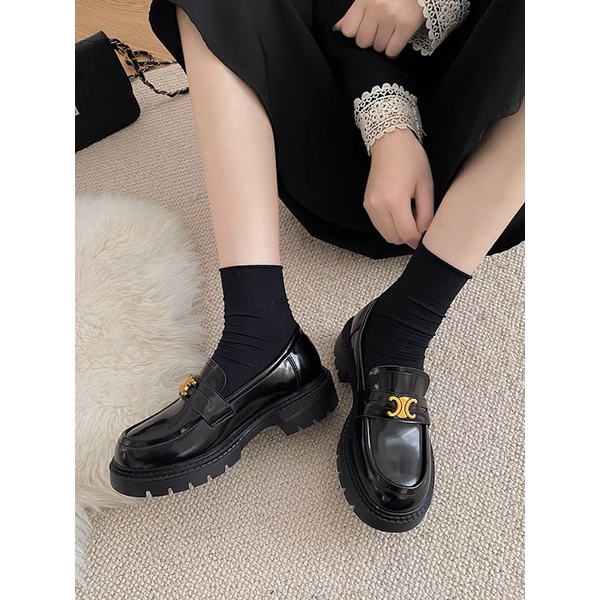 Giày Moca mũi tròn phong cách Retro đế cao 4cm