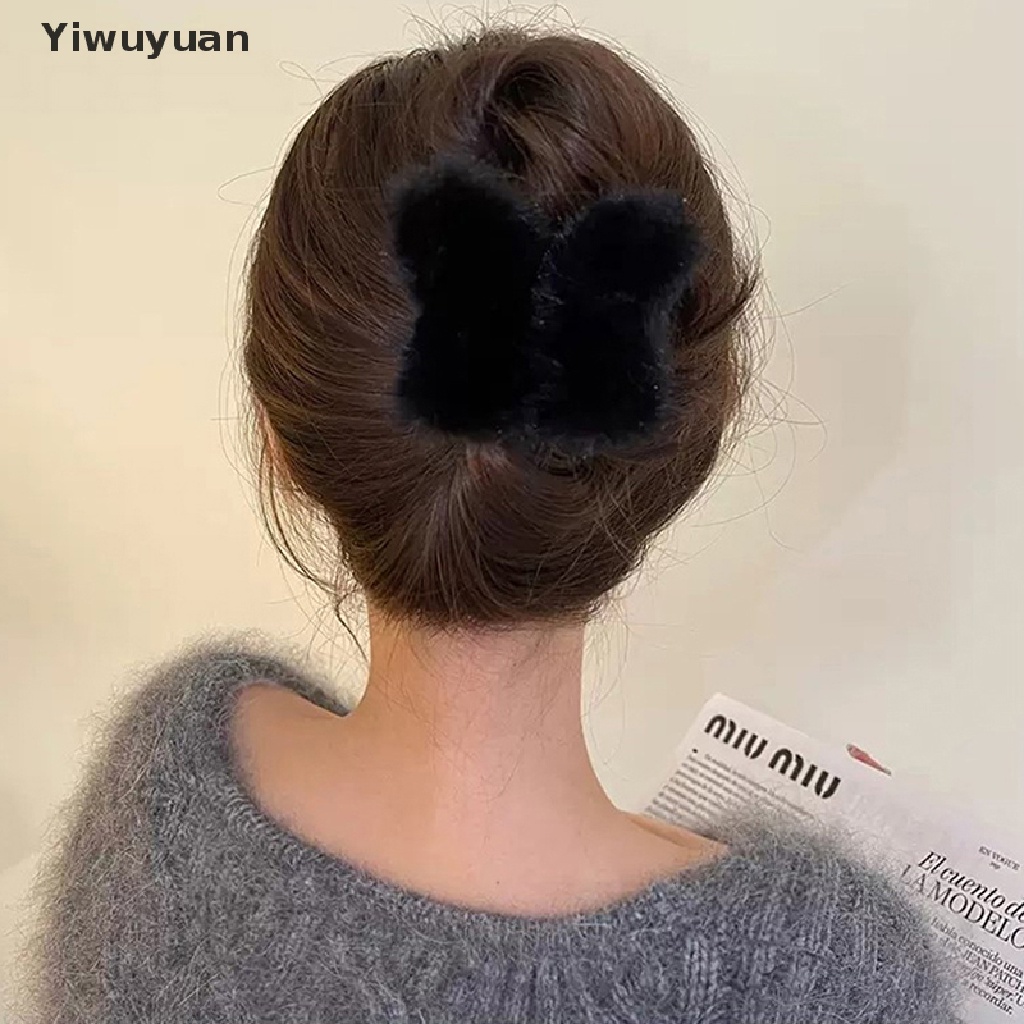 < Yiwuyuan > Kẹp Tóc Đuôi Ngựa Hình Cá Mập Phủ Lông Màu Trơn Thanh Lịch Đơn Giản