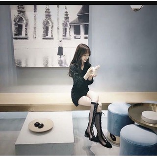 (Ảnh thật) ORDER Bốt đùi da lộn phối lưới hàng Quảng Châu