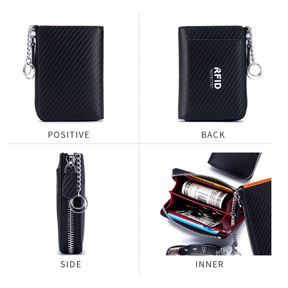 Ví Đựng Tiền Xu / Thẻ RFID Bằng Sợi carbon Có Khóa Kéo Cho Nam Giới