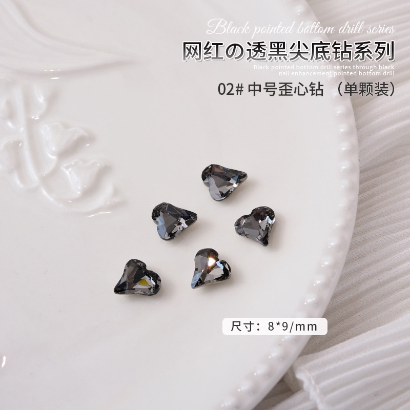 Set 10 viên đá pha lê K9 màu đen, đá khối pha lê chân nhọn trang trí móng tay nghệ thuật