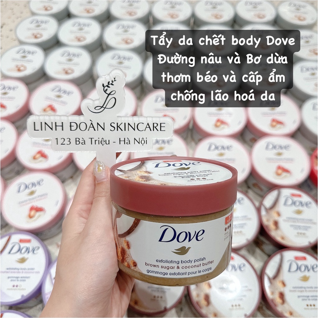 Tẩy da chết toàn thân Dove Exfoliating Body Polish dưỡng da mịn màng tươi sáng hũ 298g