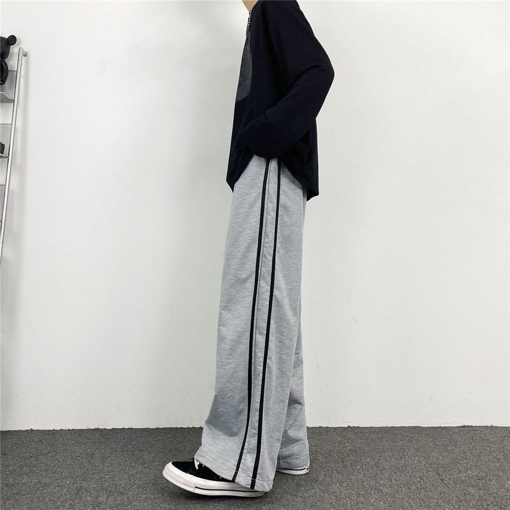 Quần Thể Thao Ống Rộng Họa Tiết Kẻ Sọc Thời Trang Hàn Quốc Mới Cho Nữ