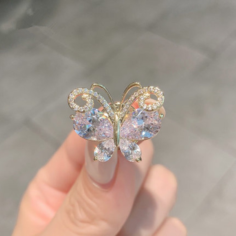 Ghim Cài Áo Hình Thỏ / Bướm Hoạt Hình Đính Pha Lê Dễ Thương Dành Cho Nữ