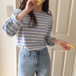 [ ORDER ] Áo thun tay dài sọc ngang  ENYA nhiều màu ulzzang / Áo thun cổ tròn chất đẹp QC_ có ảnh thật