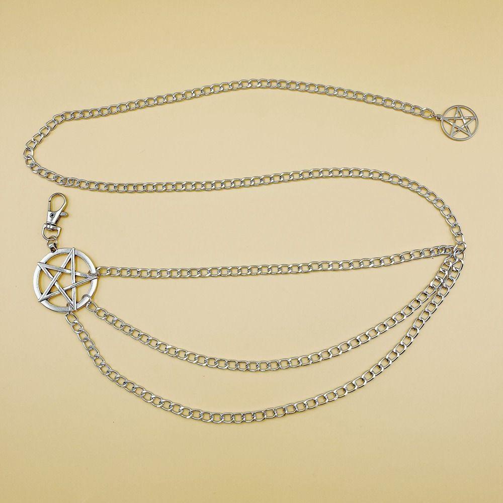 Thắt Lưng Da PU Phối Xích Hình Ngôi Sao Năm Cánh Độc Đáo Thời Trang Cho Nữ