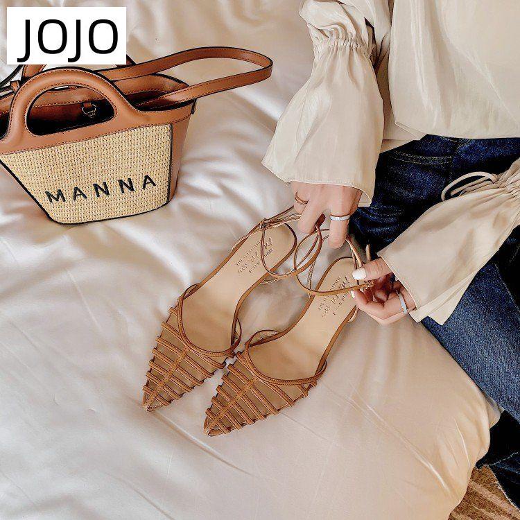 Giày Sandal Cao Gót Mũi Nhọn Phong Cách Retro Pháp