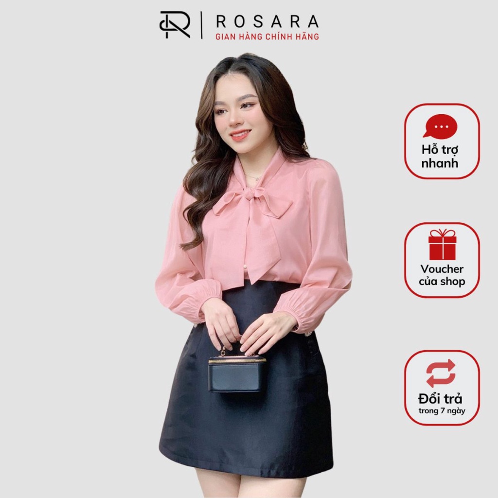 Áo Sơ Mi Hồng Phối Cổ Nơ Dài Tay Thời Trang Nữ Rosara SM11