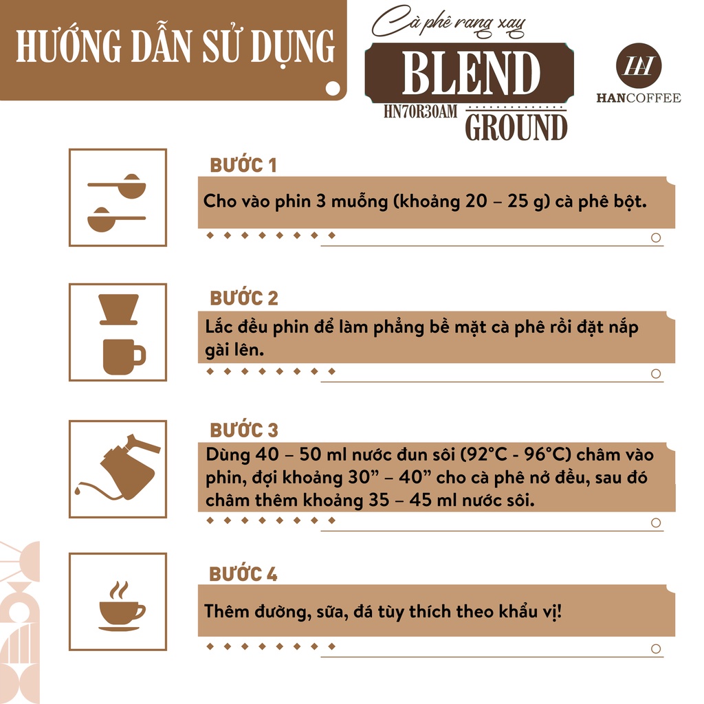 Cà phê gu TRUYỀN THỐNG (đắng vừa) 100% ROBUSTA RANG VỪA,mộc, rang xay nguyên chất Han cafe (HANCOFFEE)