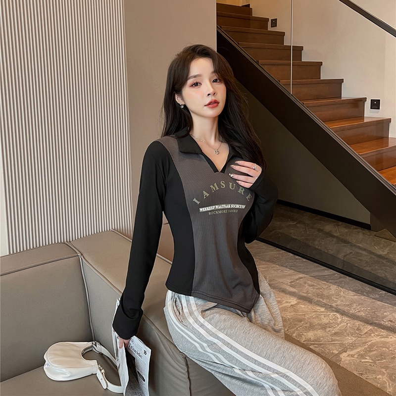 IELGY   Áo Thun polo Dáng Ôm In Họa Tiết Phong Cách Mỹ Hàn Quốc Thời Trang Cho Nữ