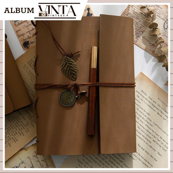 Album ảnh bìa da, Nhật ký bìa da Phong cách Vintage dán ảnh trực tiếp 2x3, 3x4, 4x6, 6x9, 9x12, 10x15