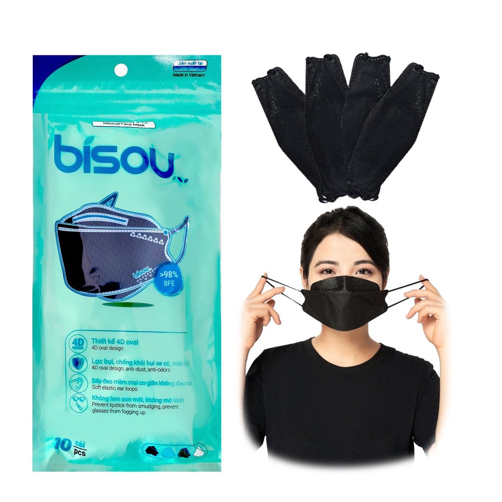 Khẩu trang y tế Bisou người lớn (Gói 10 Cái/ Gói 20 Cái/ Hộp 50 Cái)