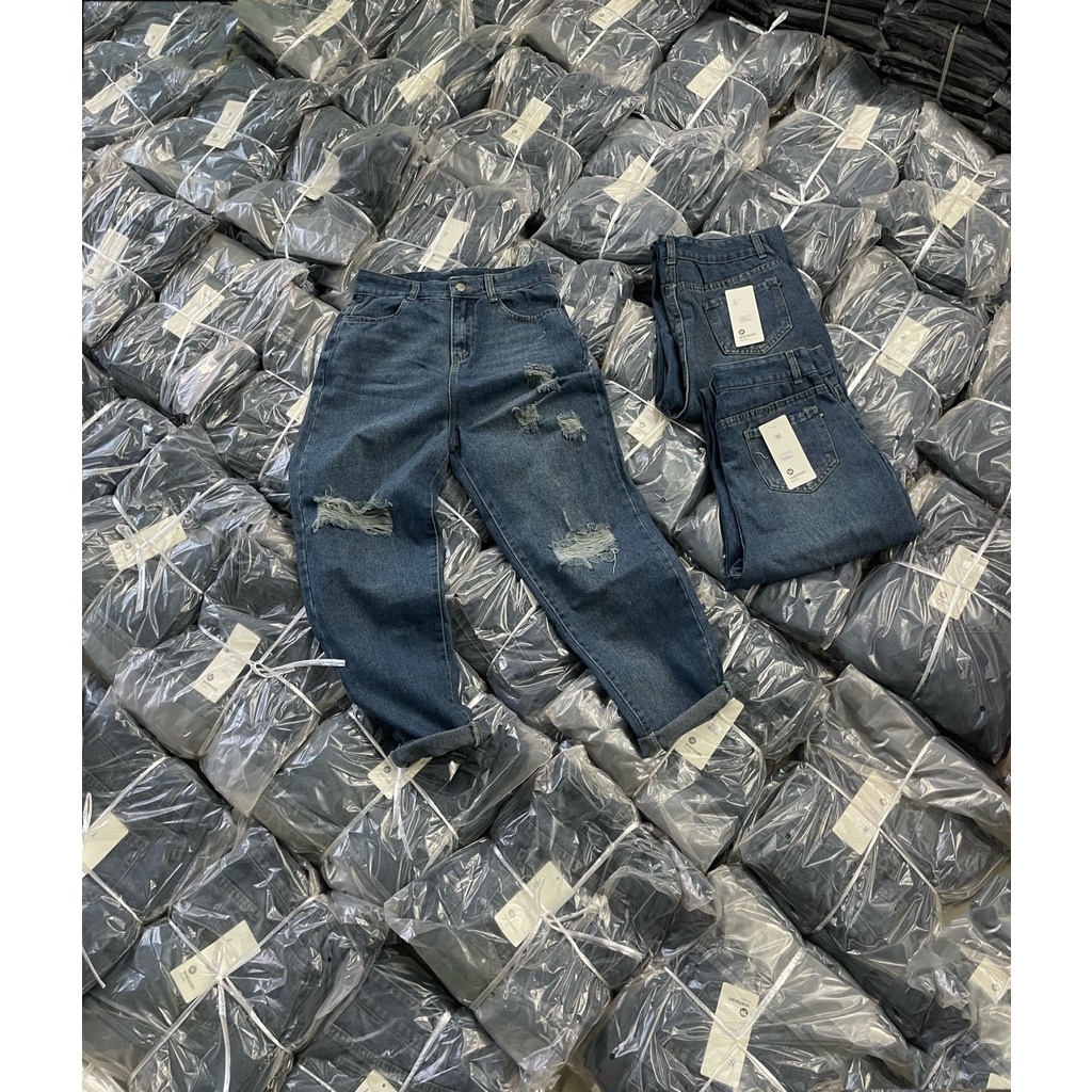 Quần jean bò baggy rách gối màu xanh form vừa tôn dáng siêu đẹp _ UNISTORE