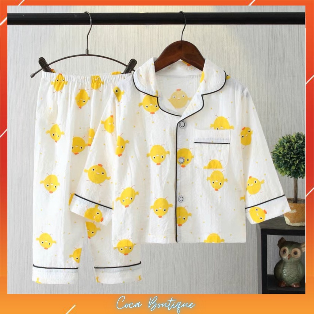 Đồ Ngủ Dài Tay Cho Bé, Bộ Pijama dài tay Bé Trai, Bộ Pijama Cho Bé Gái Chất Đũi In Hình Cực Yêu Cho Bé Từ 8kg - 39kg