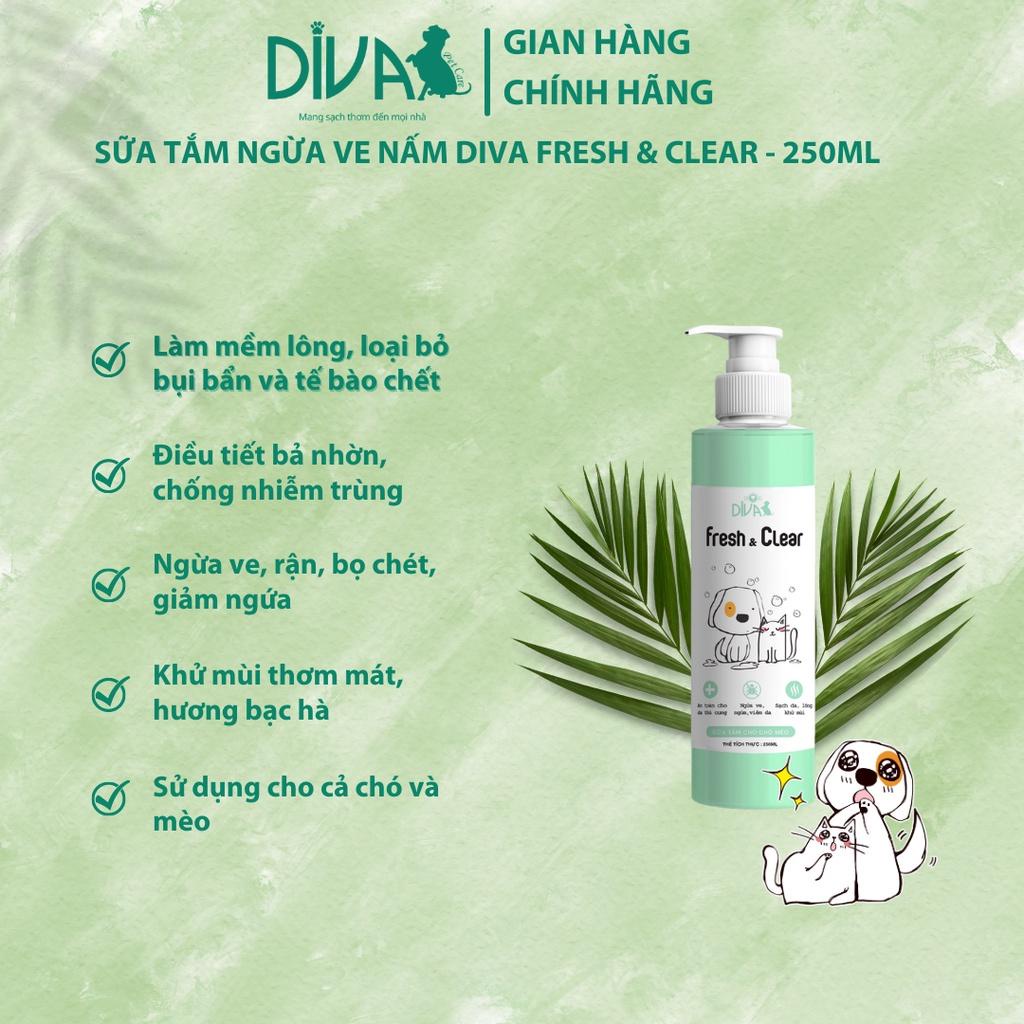 SỮA TẮM NGỪA VE NẤM CHO CHÓ MÈO DIVA FRESH & CLEAR 250ML MEWSIC PETSHOP