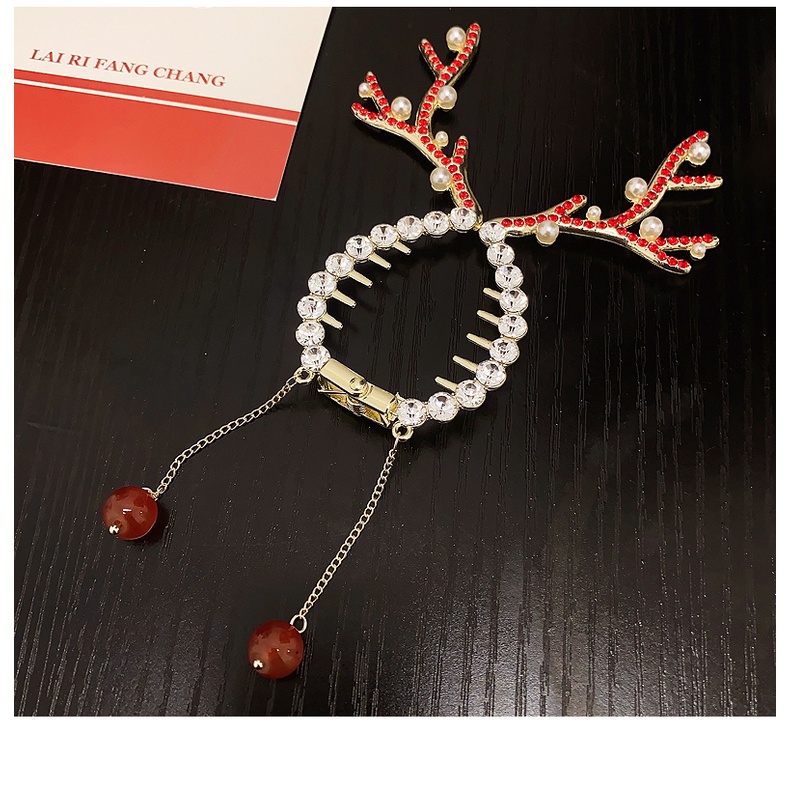 Kẹp Tóc Hình Sừng Hươu Đính Hạt Và Tua Rua Sang Trọng