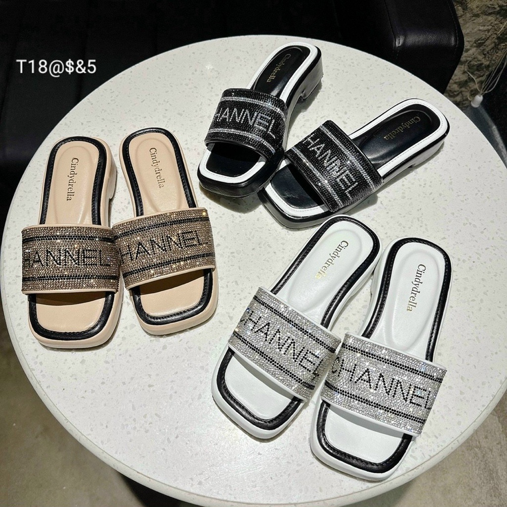 Dép Bản Chữ Thêu Mũi Vuông Đế 3 Phân Thời Trang Siêu Đẹp