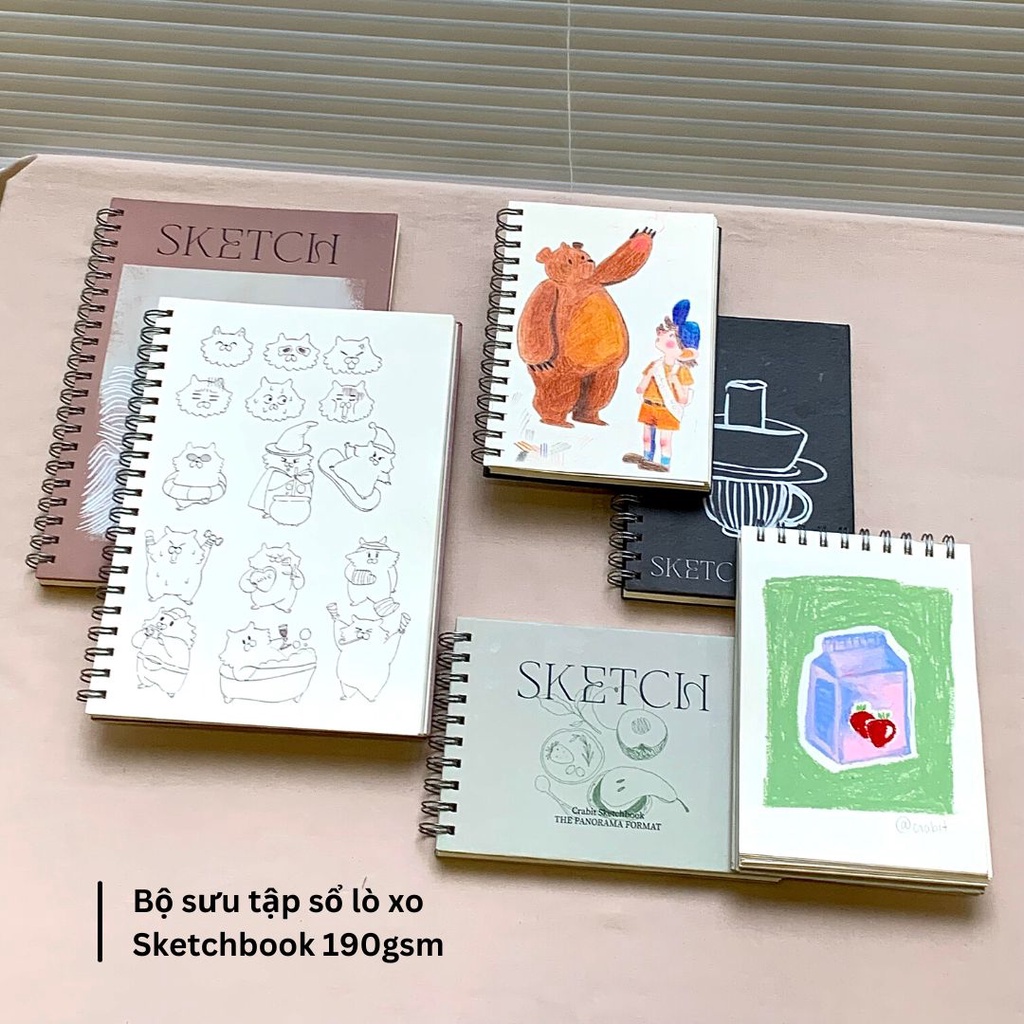 Sổ vẽ chì sketchbook A5 ngang gáy lò xo Crabit 190gsm