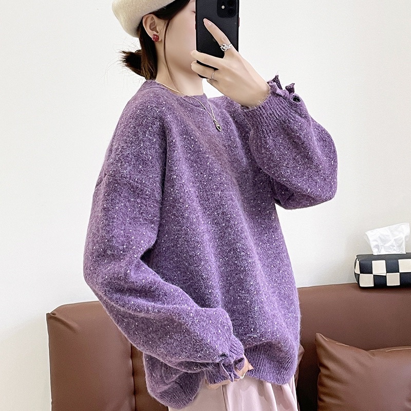 Áo len thắt nơ tay bồng chấm gạo