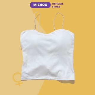 Áo Croptop Hai Dây MICHOO Chất Cotton Dây Mảnh Đệm Nâng Ngực Thiết Kế Ôm Thoáng Mát.