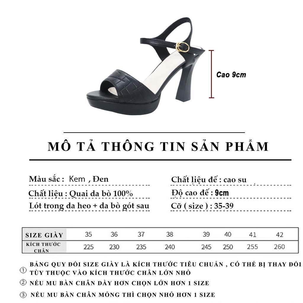 Sandal nữ 9cm da bò HT.NeO , Giày sandal 2 đế tôn dáng cao trước cao sau chống mỏi ,quai bản to che khuyết điểm bàn chân