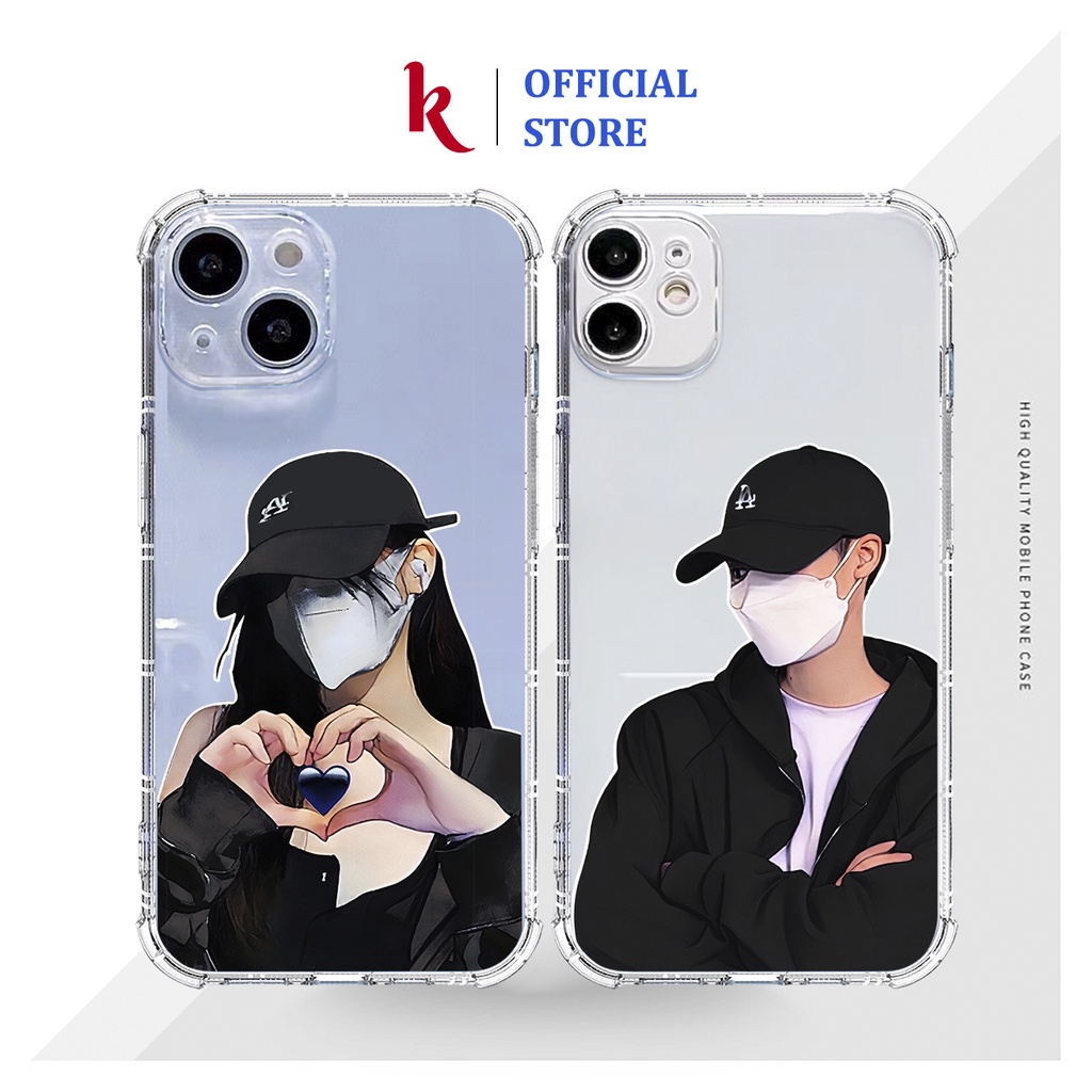 Ốp lưng iphone cặp đôi Đội Mũ Thả Tim dẻo case 14plus 14 pro max 13 12 promax 11 mini 6 6s 7 8 plus x xr xs Se