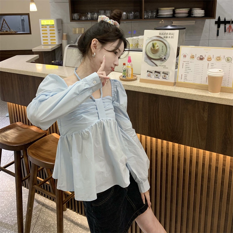 Áo Cổ Vuông Tay Phồng Xếp Ly Thanh Lịch Thời Trang Hàn Quốc 2023 Cho Nữ