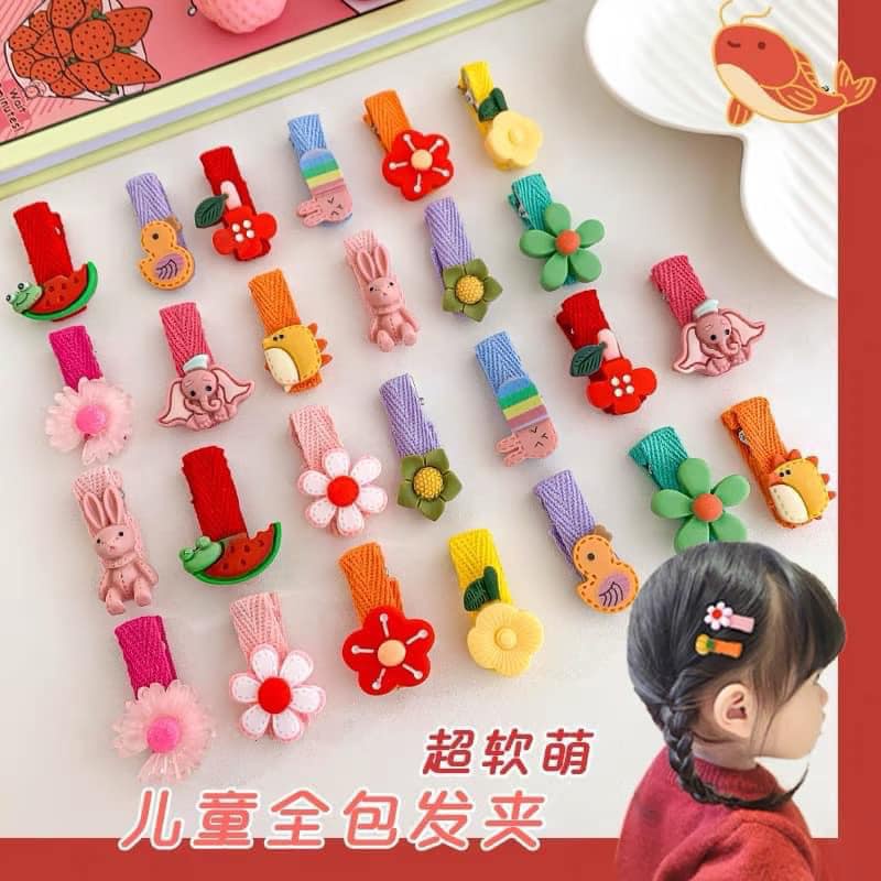 Hộp 20 kẹp tóc cho bé nhiều hình kute đệm vải không đau da đầu [ MÃ E704 - HỘP KẸP TÓC]