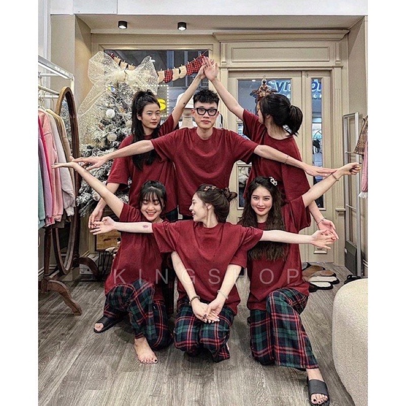 Sét áo phông đỏ +quần thụng kẻ TT12